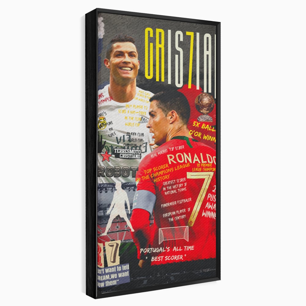 Tablou canvas cu tablou canvas cu cristiano ronaldo, in rama de aluminiu negru